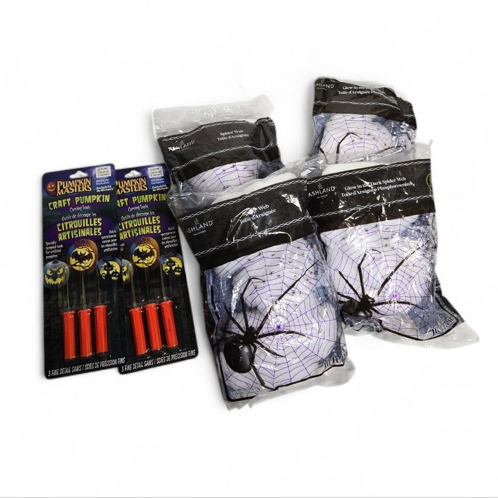 NEW Ashland Pumpkin Masters Halloween decor webs and pumpkin carving tools lot